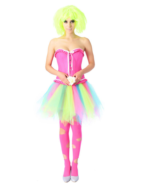 Купить за $34.99 - Women Corset Dress Lace Up Overbust Corset Rainbow Short...