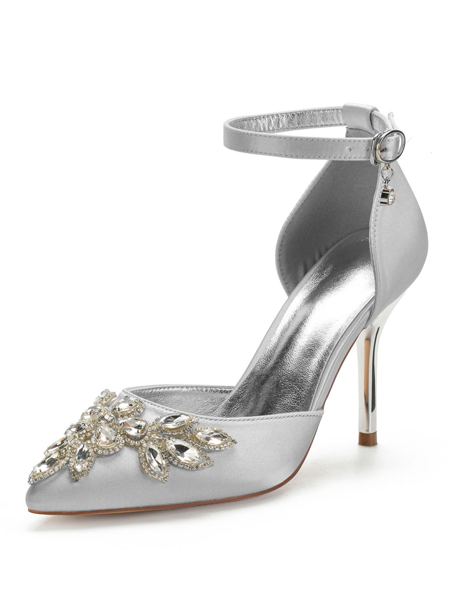 Zapatos de Fiesta | Zapatos de novia Borgoña Satén Piedras Piedras del dedo del pie puntiagudo Tacón de aguja Zapatos de novia - AD40920