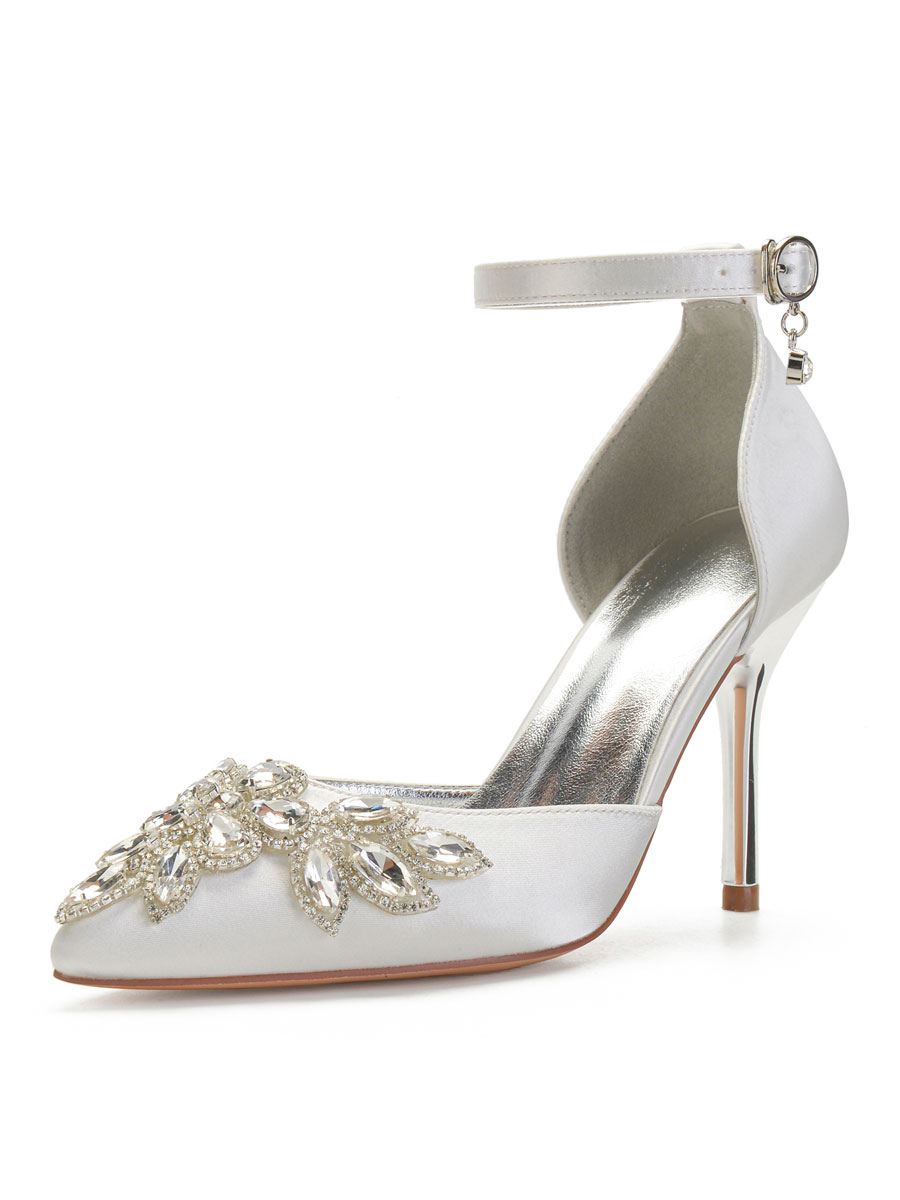 Wedding Shoes Burgundy Satin Rhinestones Pointed Toe Stiletto Heel ...