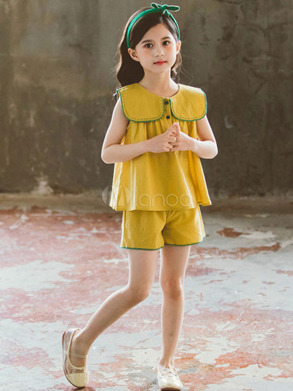 4 13歳の女の子のドレスセットノースリーブポリエステル夏のtシャツとショートパンツセット Milanoo Jp