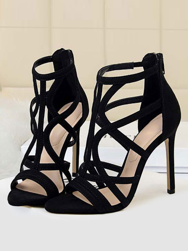 Zapatos de Mujer | Sandalias de mujer Sandalias de tacón de aguja Sandalias elegantes de punta abierta Negro - FI83816