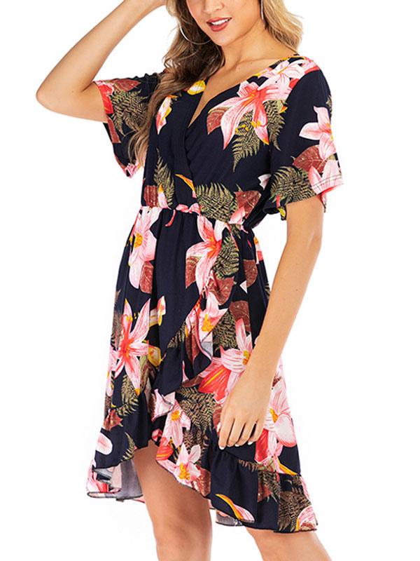 Summer Dresses V Neck Floral Print Short Sundress Milanoo Com