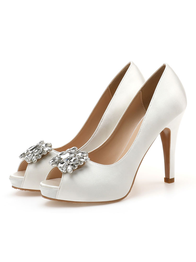 Shoes Occasion Shoes | Women's Peep Toe Rhinestone Bridal Shoes Heeled Pumps - XU66449