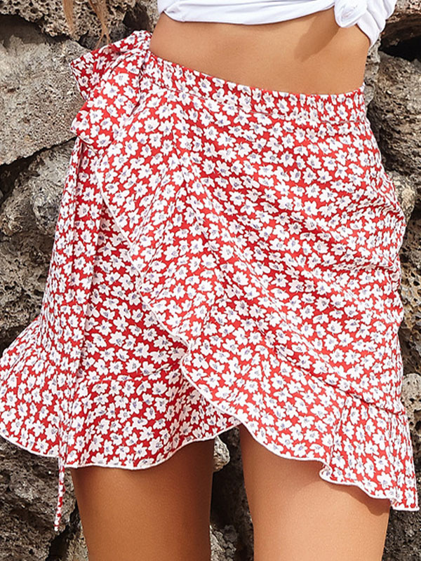 Mode Femme Bas Femmes | Jupe portefeuille mini jupe imprimée à volants Jupe d'été - XS41111