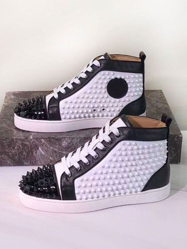 Mens Black and White High Top Sneakers with Spikes - Milanoo.com