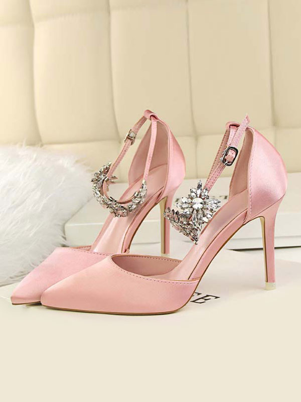 Shoes Occasion Shoes | High Heel Party Shoes Silver Pointed Toe Rhinestones Evening Shoes - LZ90528