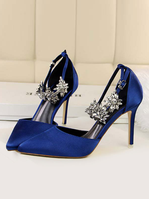 Shoes Occasion Shoes | High Heel Party Shoes Silver Pointed Toe Rhinestones Evening Shoes - LZ90528