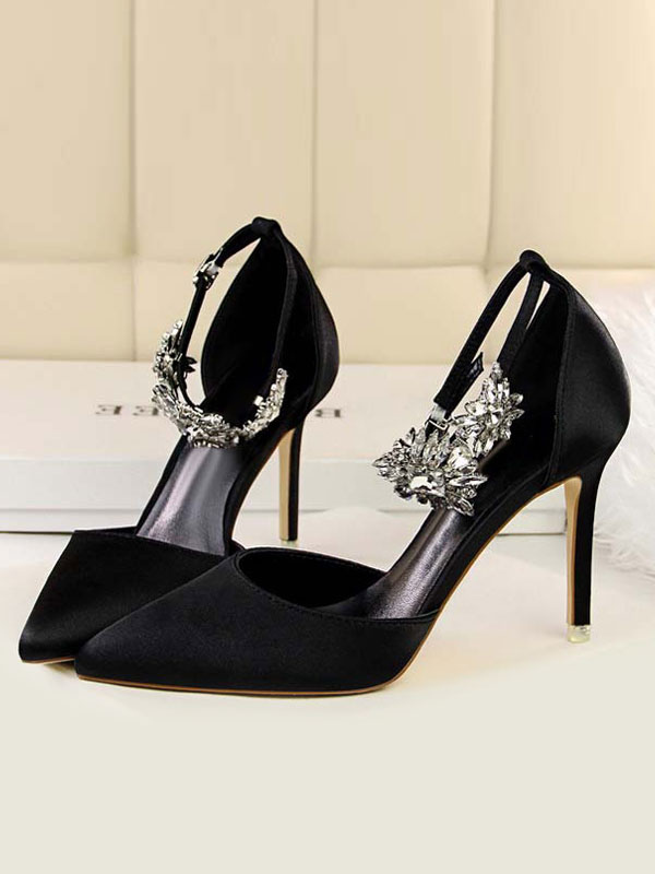 Shoes Occasion Shoes | High Heel Party Shoes Silver Pointed Toe Rhinestones Evening Shoes - LZ90528