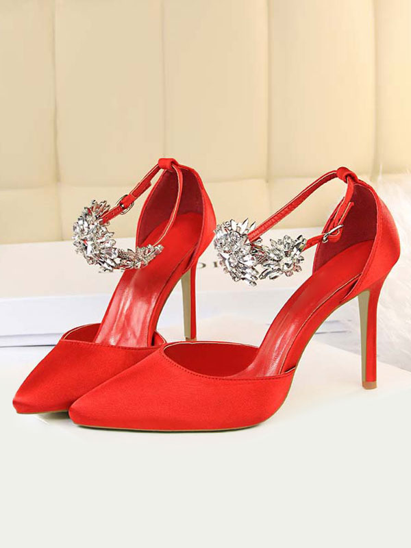 Shoes Occasion Shoes | High Heel Party Shoes Silver Pointed Toe Rhinestones Evening Shoes - LZ90528