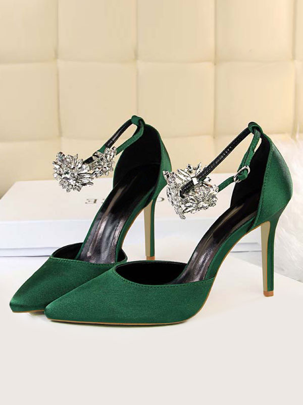 Shoes Occasion Shoes | High Heel Party Shoes Silver Pointed Toe Rhinestones Evening Shoes - LZ90528