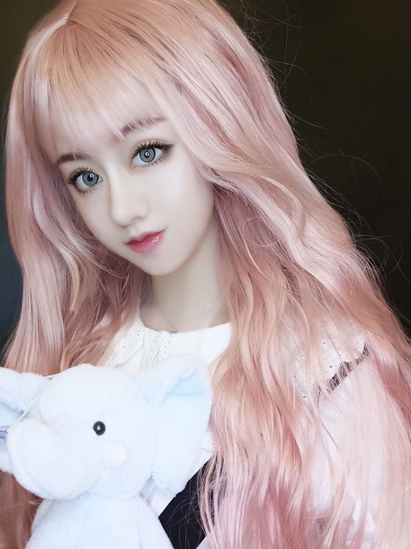 Costumes Lolita | Long Lolita Wigs Heat Resistant Fiber Soft Pink Lolita Hair Wig - NQ27557