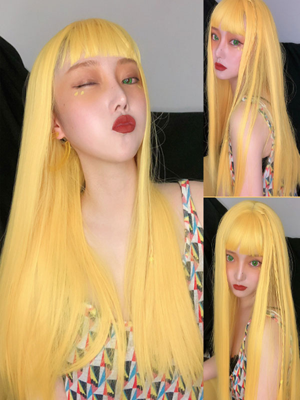 Costumes Lolita | Sweet Lolita Wigs Long Yellow Heat Resistant Fiber Lolita Hair Wig - DR35320