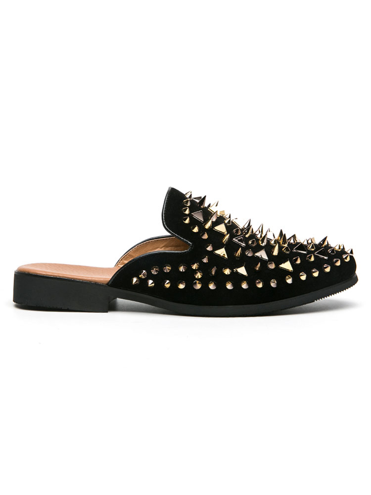 Mens Sandals Slip-On Studded Rivets Leather Rubber Sole Spike Mules ...