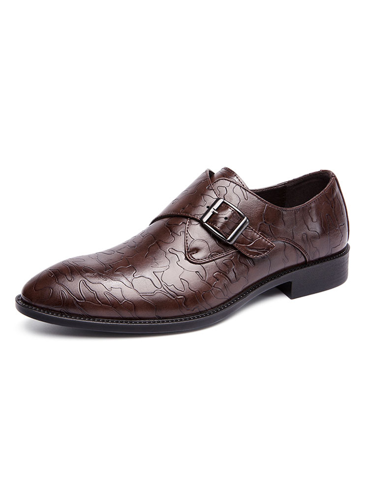 Zapatos de hombre | Zapatos holgados de cuero sin cordones con hebilla de punta redonda para hombre - IK45295