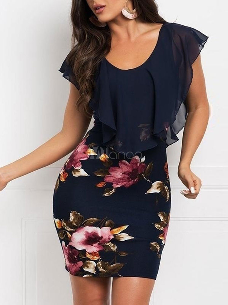 Robes moulantes à fleurs Robe en mousseline de soie sans manches à