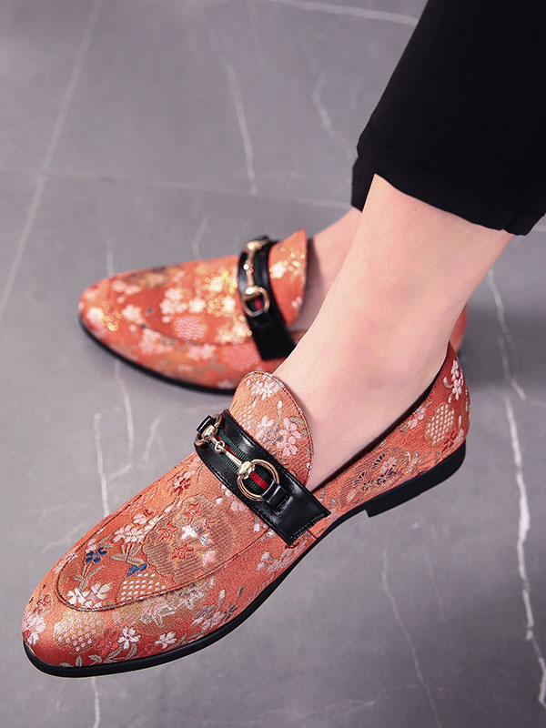 Mens Loafer SlipOn Pointed Toe Flowral Printed Shoes