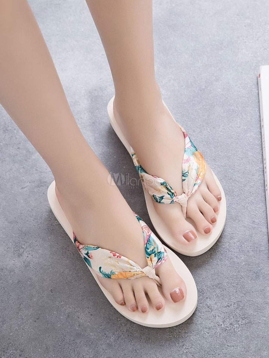 Sandal Slippers Ecru White Printed Sandal Slides Women's Shoes ...