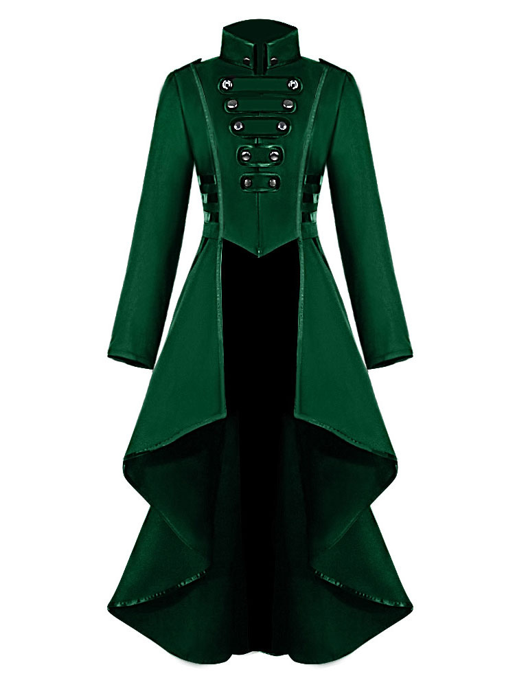 Costumes Costumes | Medieval Renaissance Women's Black Stand Collar Coat Button High Low Jacket Gothic Uniform - IH97120