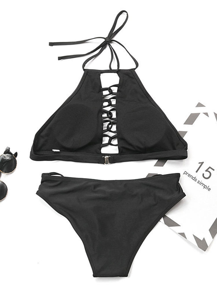 Women's Clothing Swimsuits & Cover-Ups | Two Piece Swimsuits Black Lace Up Summer Beach Swimwear - MN57250