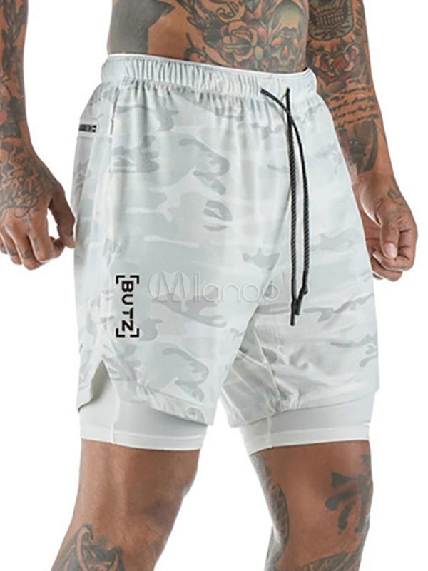 Men Workout Shorts Camo 2 In 1 Running 