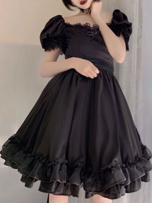 Sweet Lolita Op Dress Black Ruffles Short Sleeve Lolita One Piece Dresses Milanoo Com