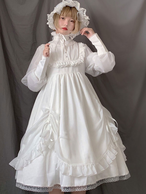 スウィートロリータドレスopホワイトフリルジゴスリーブロリータワンピースドレス Milanoo Jp