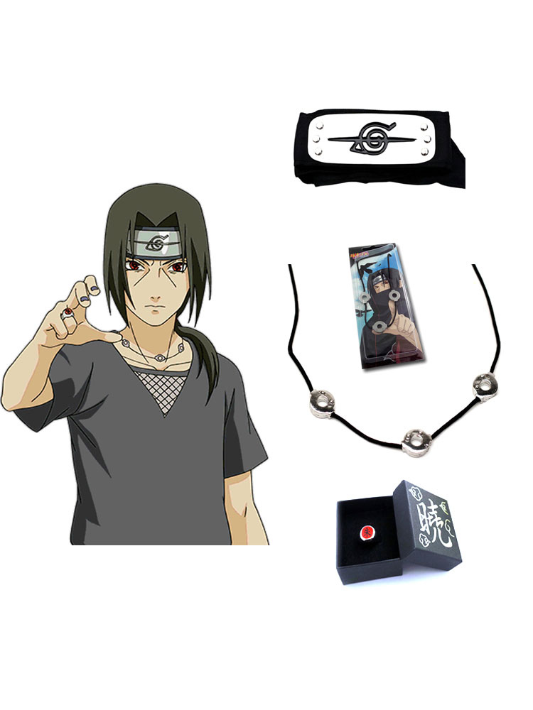 CosplayStudio Itachi Uchiha Parure de bijoux avec bandeau, collier et bague  Akatsuki