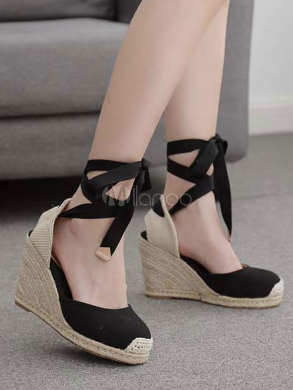 black peep toe wedge sandals