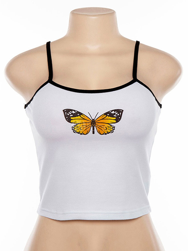 White Cami Top Butterfly Print Camis For Women 4717