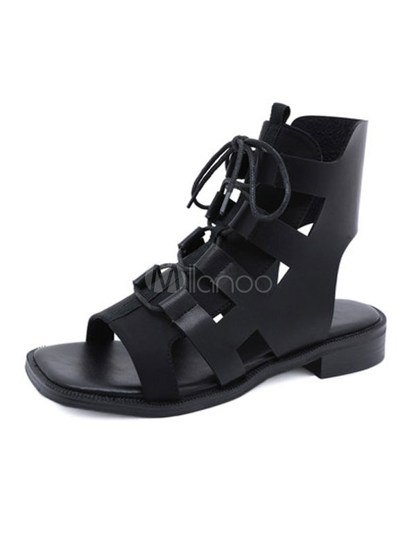 black tie up gladiator sandals