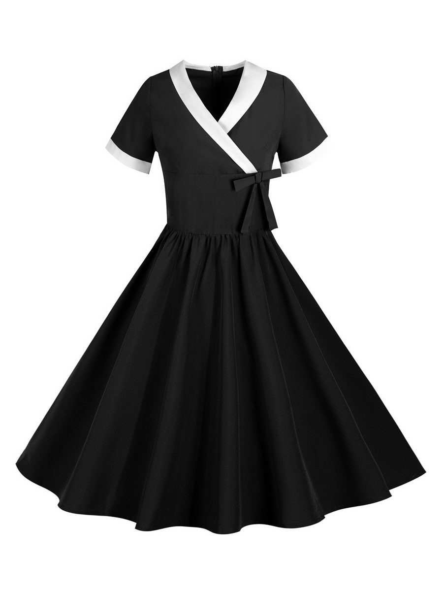 Vintage Summer Dress 1950s Yellow Two Tone Short Sleeve Swing Dress