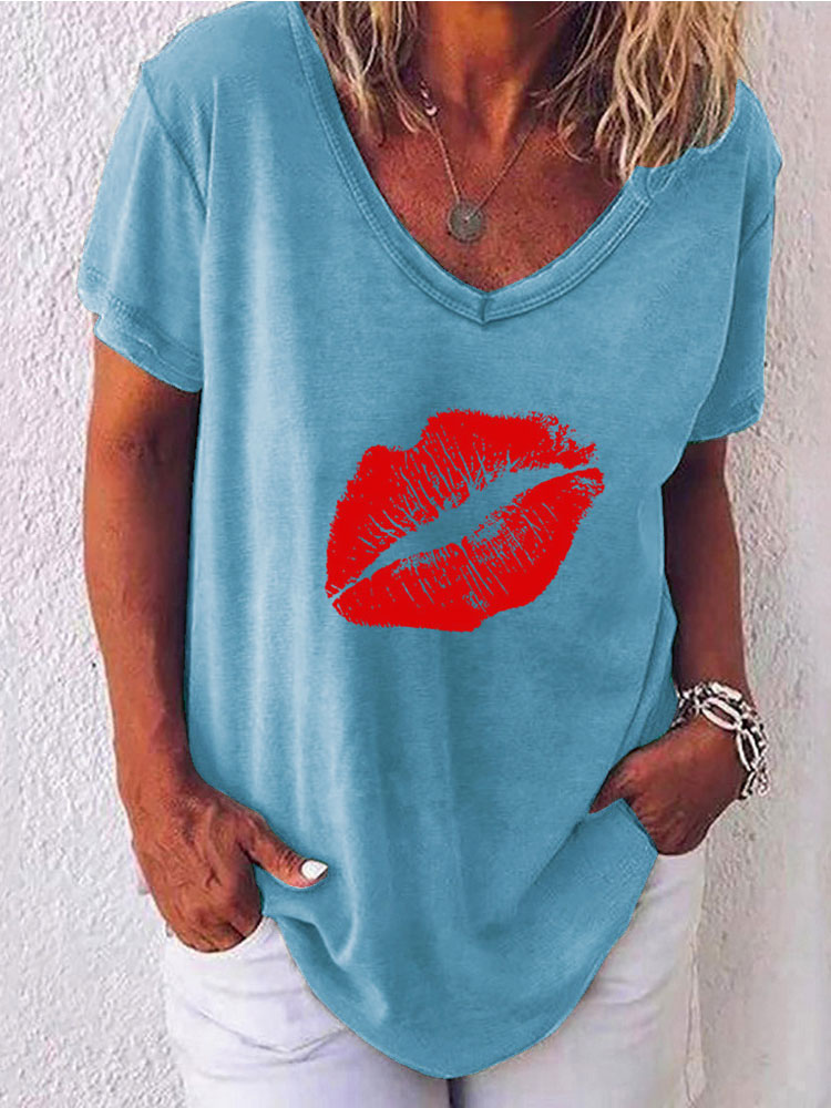 Mode Femme Tops | Tops T-shirts Femmes Imprimés avec Manches Courtes à Col V Décontractés Muticolores Tops T-shirts Femmes Etés - FV56390