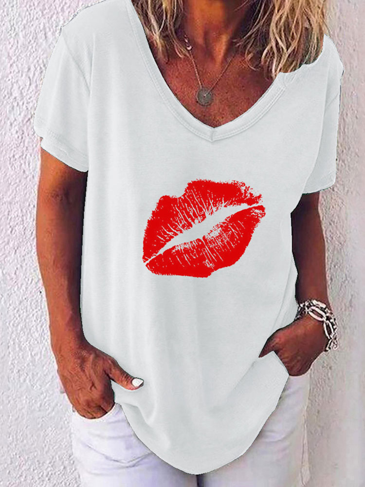 Mode Femme Tops | Tops T-shirts Femmes Imprimés avec Manches Courtes à Col V Décontractés Muticolores Tops T-shirts Femmes Etés - FV56390