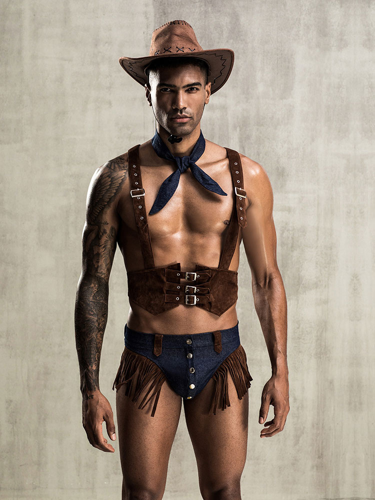 Men Sexy Cowboy Costume Halloween Pants 