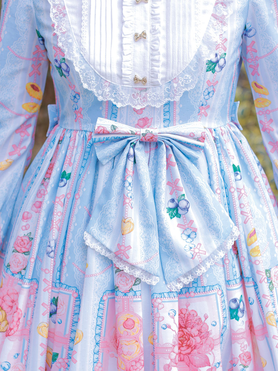 Sweet Lolita Op Dress Blueberry Print Bows Lace Long Sleeves Lolita One Piece Dresses Milanoo Com