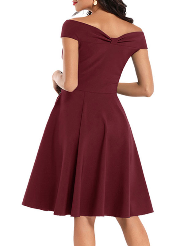 Robes Rétro Vintages Femmes 1950s Courtes avec Epaulés Dénudées Coupe