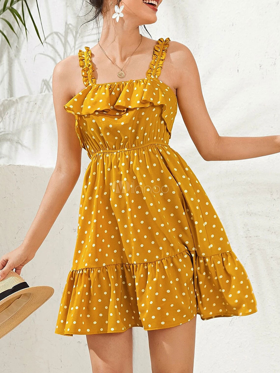 Yellow Summer Dress Polka Dot Short ...