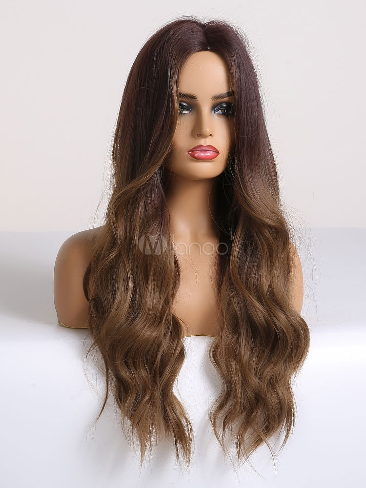 Long Wig Centre Parting Curly Layered Synthetic Wigs - Milanoo.com