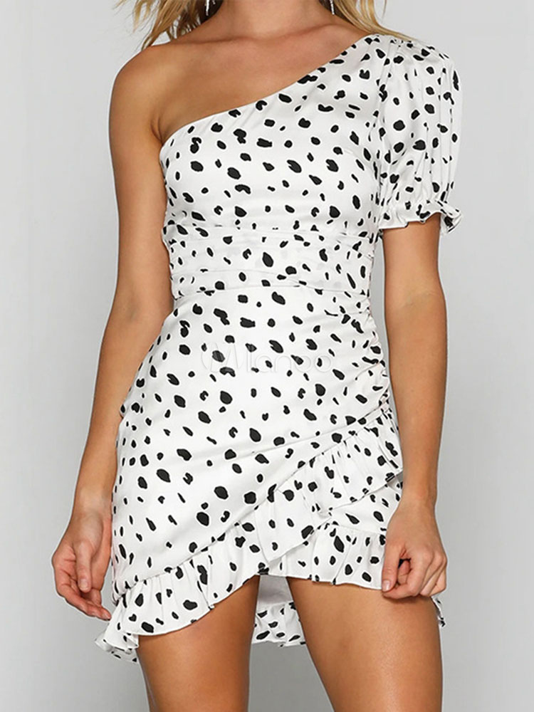 one shoulder puff dress