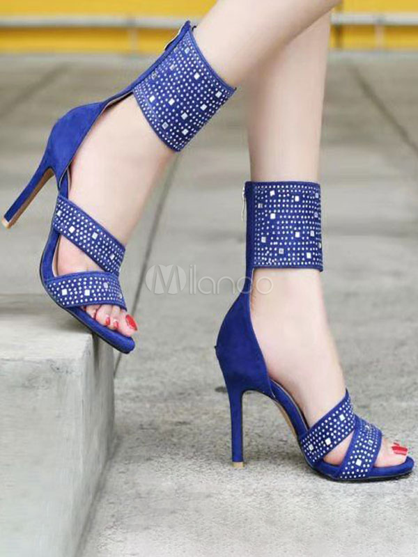 New women's shoes open toe sandal t strap casual party color rhinestones Blue 