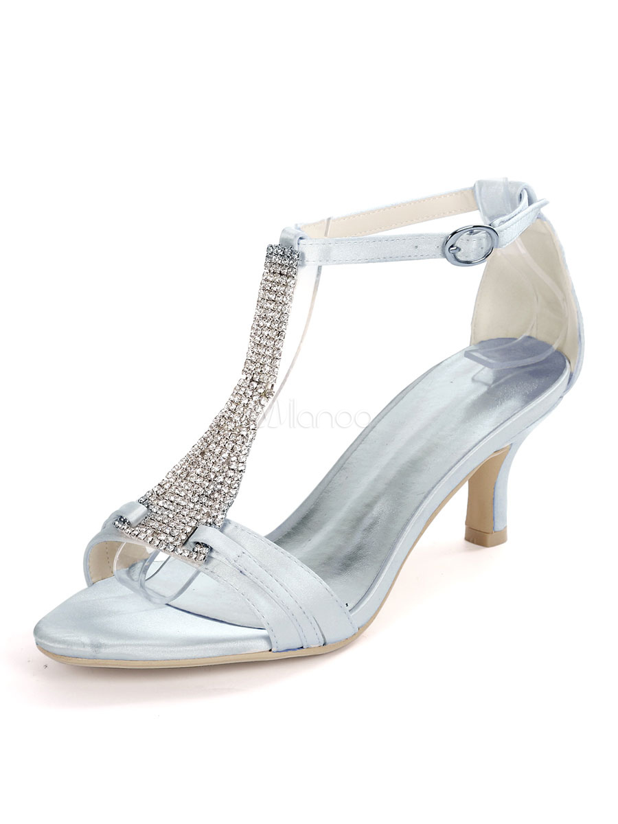 Ivory Wedding Shoes Satin Open Toe Rhinestones Kitten Heel Bridal Shoes ...