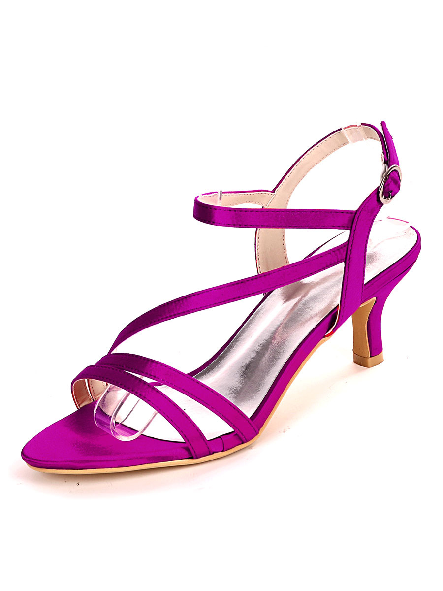 Wedding Guest Shoes Satin Silver Open Toe Buckle Bridal Shoes Kitten