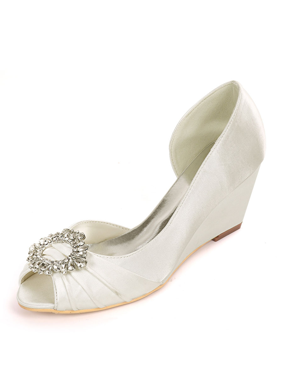 Satin Wedding Shoes Ivory Rhinestones 