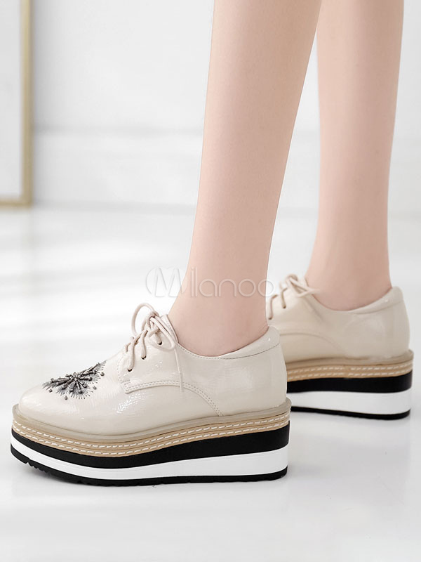 Women Oxfords Round Toe Leather Lace Up 