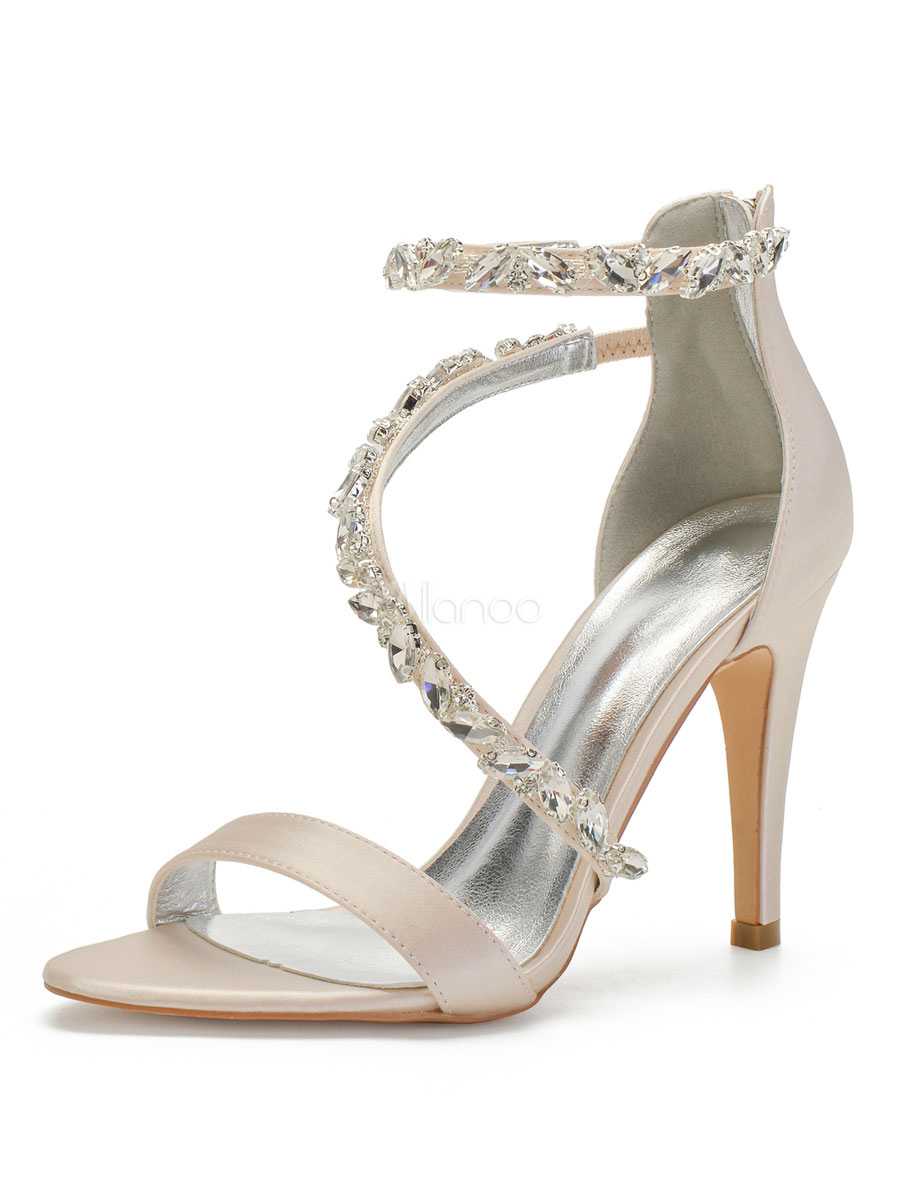 Women's Wedding Shoes Opened Toe Stiletto Heel Rhinestone Buckle Bridal Shoes main image 0