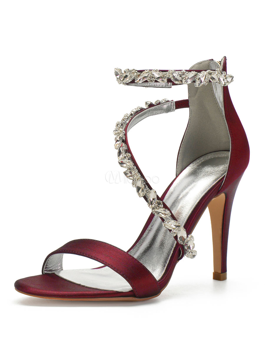 Women's Wedding Shoes Opened Toe Stiletto Heel Rhinestone Buckle Bridal Shoes