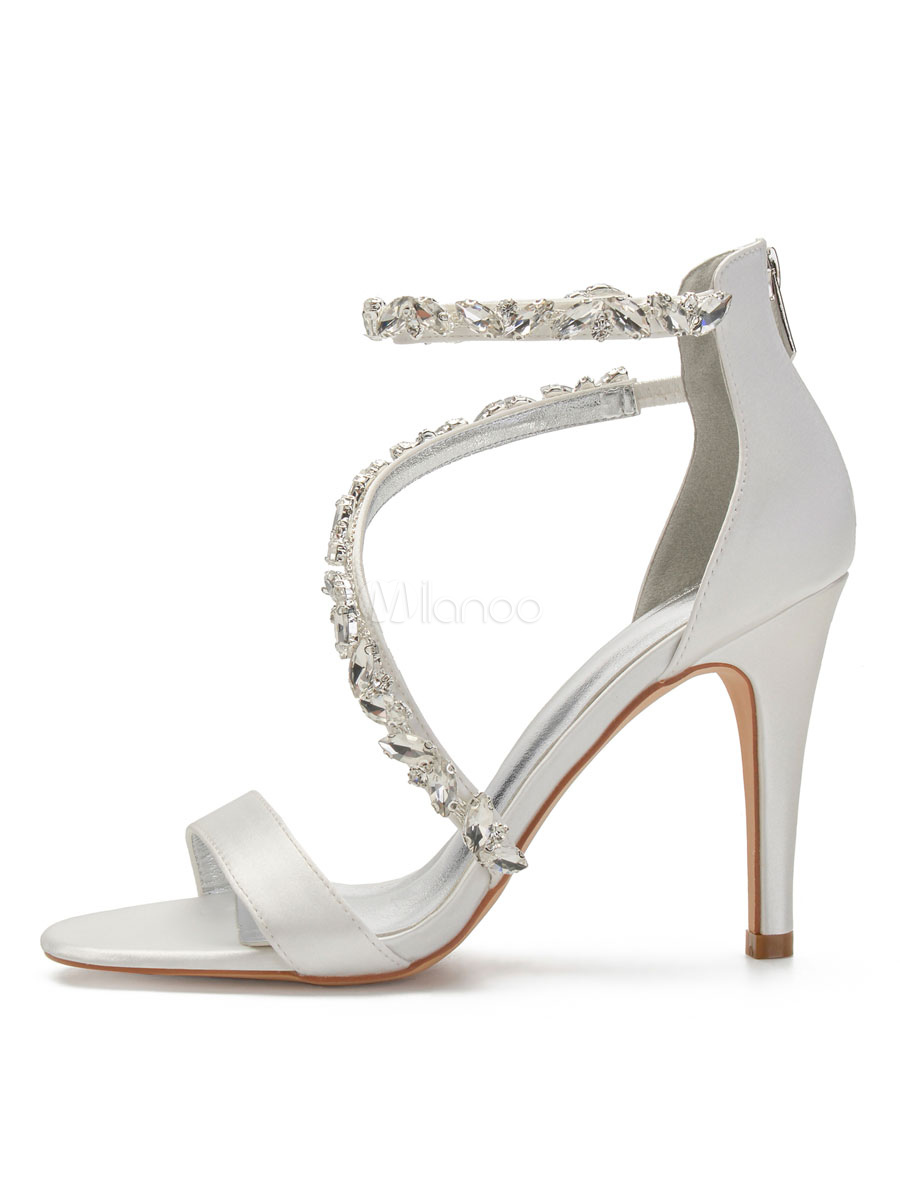 Women's Wedding Shoes Opened Toe Stiletto Heel Rhinestone Buckle Bridal Shoes main image 1