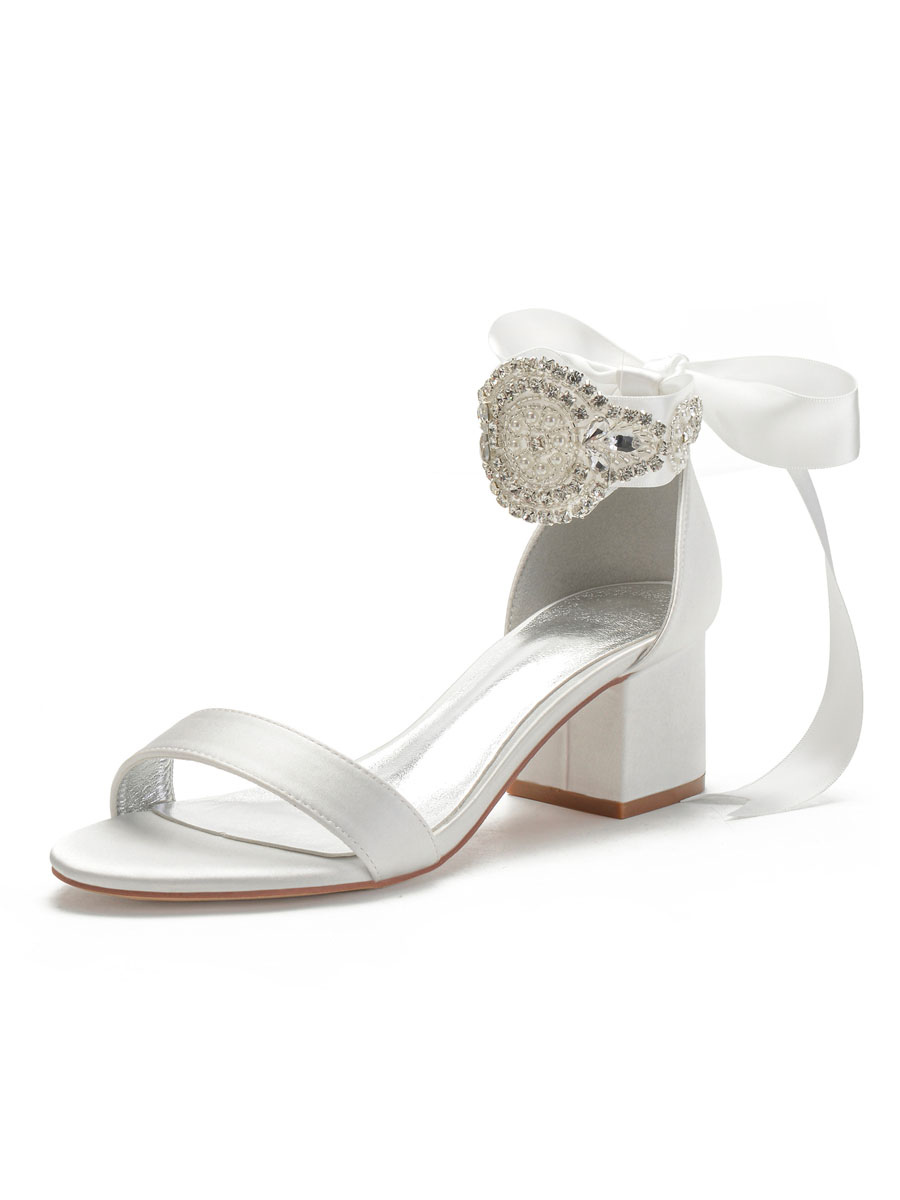 Satin Wedding Shoes Ivory Open Toe Bows 