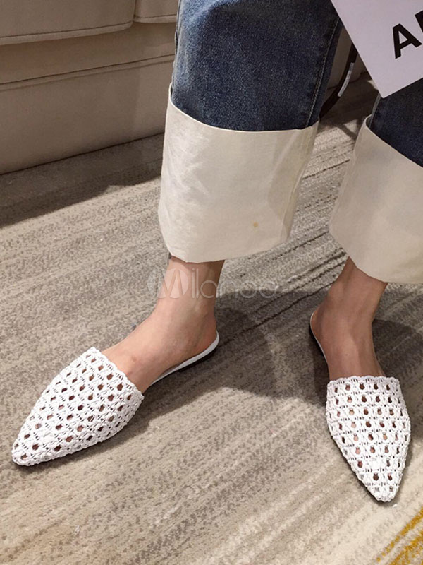 white flat mules shoes