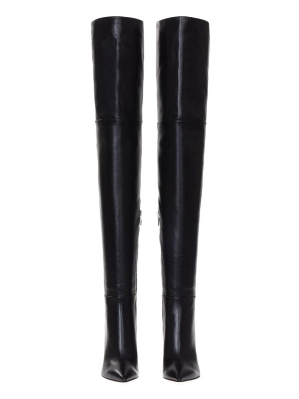 Over The Knee Boots Apricot Pointed Toe Thigh High Wide Chunky Women's ...